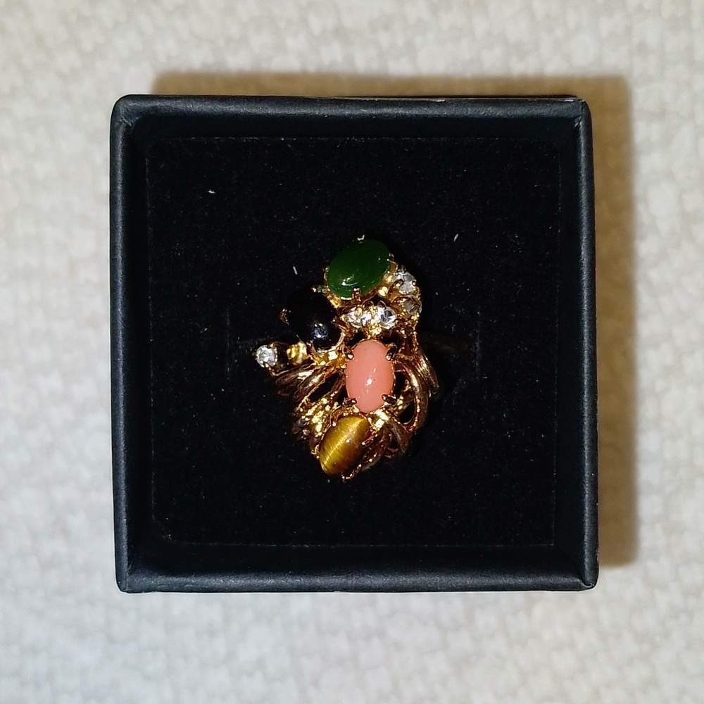 NIB Vintage Semi-Precious Gem Stone Gold Cocktail Ring